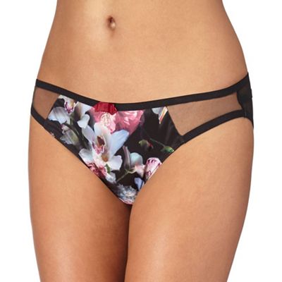 Black 'Ethereal Posey' floral print Brazilian briefs